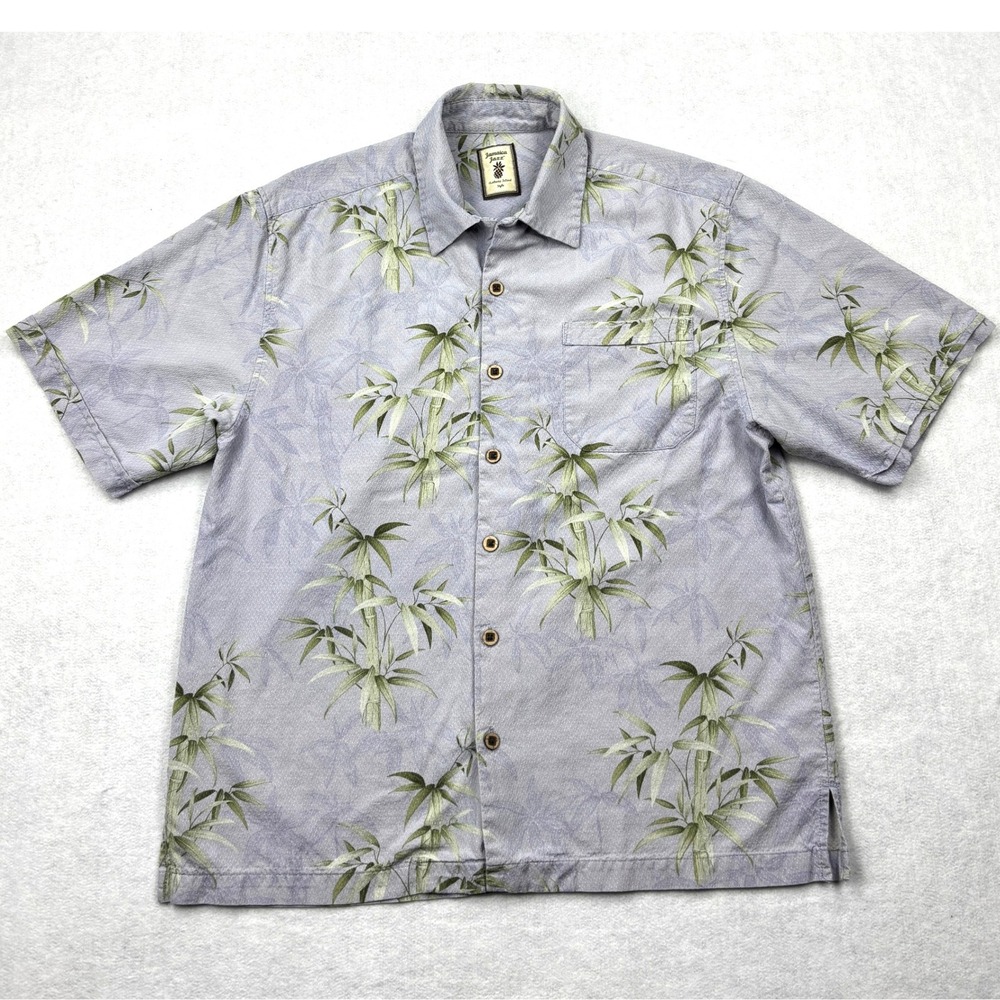 Jamaica Jaxx Silk Shirt Mens Medium Blue Lavender Bamboo‎ Tropical Resort Camp M